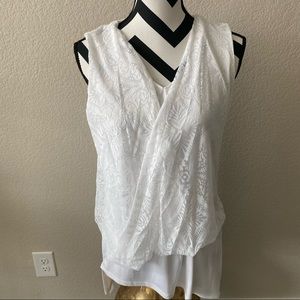 Alfani || double layered white surplice lace sleeveless blouse